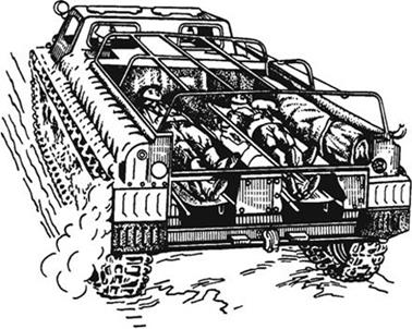  Перевозка тяжелораненых на гусеничном транспортере ГТСМ на носилках